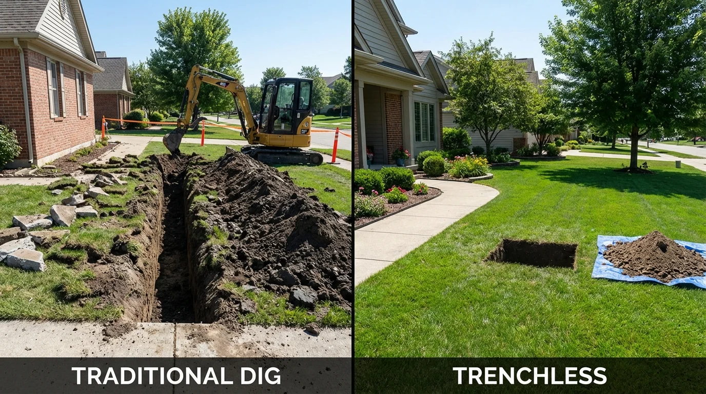 Trenchless sewer repair with minimal yard damage versus traditional excavation in Sophia, WV